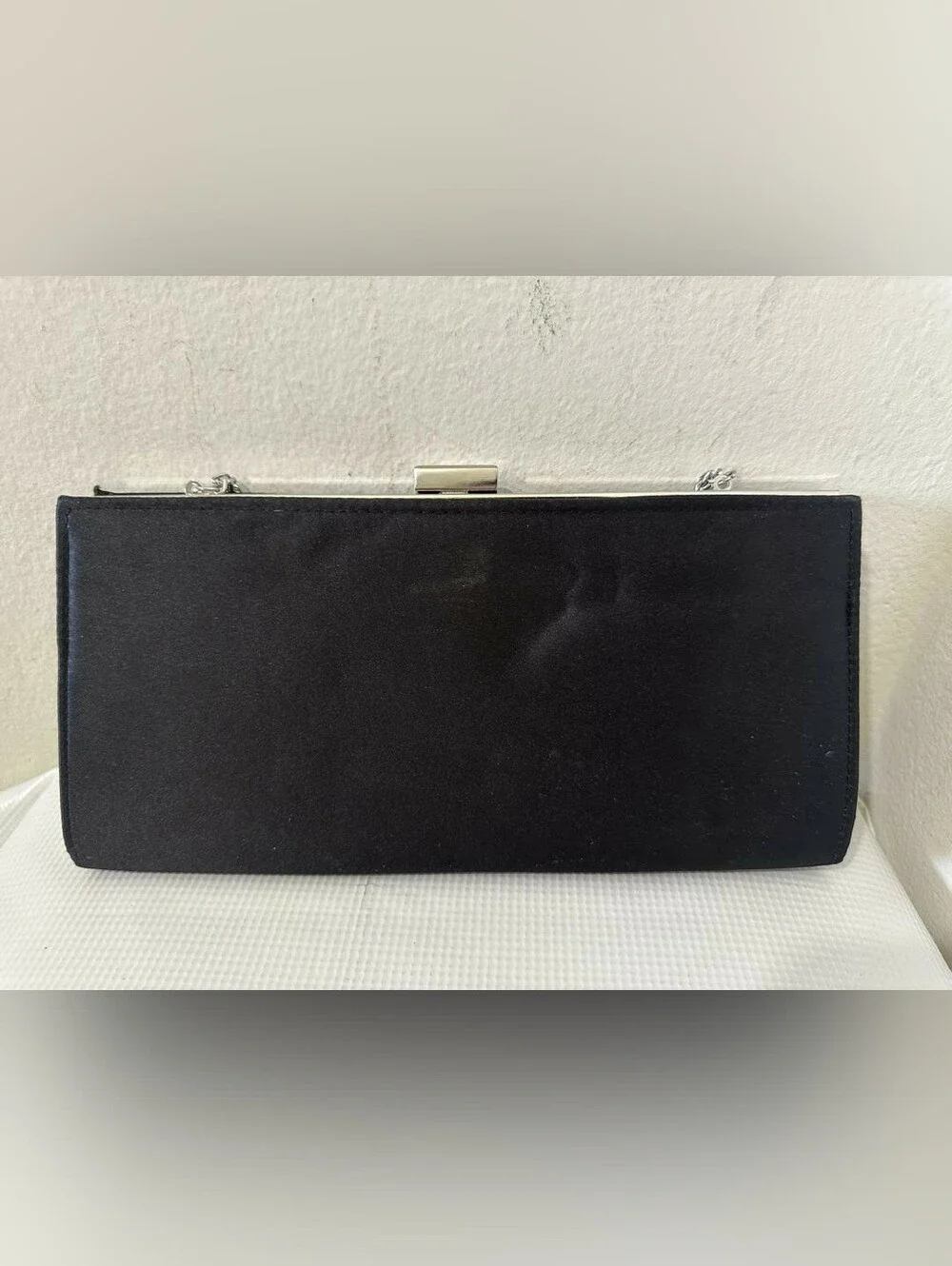 Women Black Papell Clutch Features  Prominent Crystal-embellished Brooch Closure